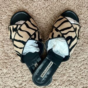 Manolo Blahnik Zebra Print slip ons